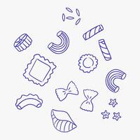 Different pasta types set, outline icons, simple loose drawings, sketchy style vector