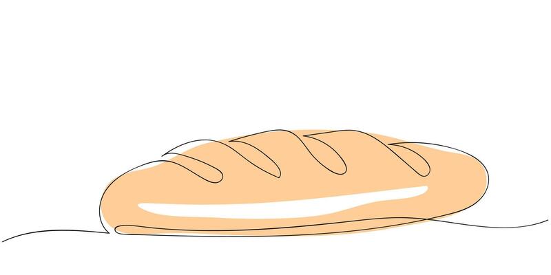 One continuous line drawing of long loaf bread. Simple black line sketch of French baguette, bakery and cafe concept good for logo.