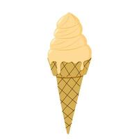 Tasty vanilla ice cream cone with dripping melted cream in a classic waffle cone design vector