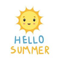 Cheerful sun graphic with the words hello summer expressing joy for the summer season vector