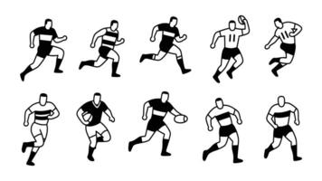 Dynamic Black and White Illustrations of Rugby Players in Action, Capturing the Energy and Intensity of the Game vector