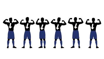 Six Muscular Men Flexing Their Biceps in Silhouettes, Displaying Strength and Determination in a Powerful Pose vector