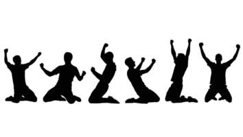 Euphoric Silhouettes of Men Kneeling in Celebration, Joyful Victory Pose Against White Background - Professional digital artwork with vibrant colors and detailed composition vector