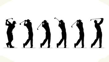 Powerful Golf Swing Sequence Dynamic Silhouettes of a Golfers Action-Packed Drive on a Pristine White Course vector