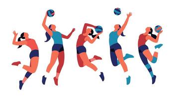 Dynamic Women Volleyball Players in Action A Vibrant Illustration of Athleticism and Teamwork - Professional digital artwork with vibrant colors and detailed composition vector