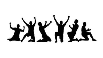 Euphoric Men Celebrating Victory Dynamic Silhouettes of Joyful Athletes Triumphantly Jumping and Kneeling Against White Background vector