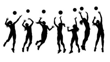 Dynamic Silhouettes of Female Volleyball Players in Action, Displaying Intense Gameplay and Athleticism - Professional digital artwork with vibrant colors and detailed composition vector