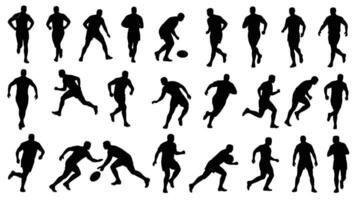 Dynamic Silhouettes of Rugby Players in Action Intense Training and Gameplay Set - Professional digital artwork with vibrant colors and detailed composition vector