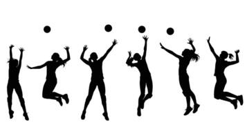 Dynamic Silhouettes of Female Volleyball Players in Action-Packed Game, Displaying Powerful Athleticism and Skill - Professional digital artwork with vibrant colors and detailed composition vector