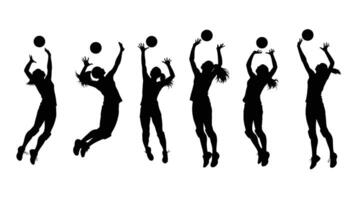 Dynamic Silhouettes of Female Volleyball Players in Action A Powerful and Energetic Sports Image - Professional digital artwork with vibrant colors and detailed composition vector