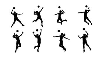Dynamic Silhouettes of Female Volleyball Players in Action, Exhibiting Powerful Moves and Graceful Leaps on a White Background vector