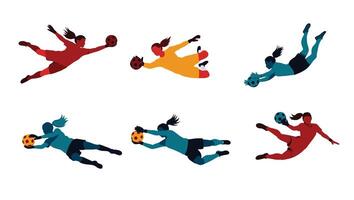 Dynamic Female Goalkeepers in Action A Collection of Colorful Silhouettes Showcasing Powerful Saves and Athleticism vector