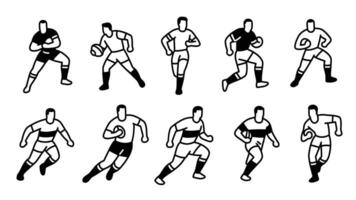 Dynamic Rugby Players in Action A Collection of Stylish Black and White Illustrations - Professional digital artwork with vibrant colors and detailed composition vector