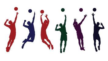 Dynamic Silhouettes of Volleyball Players in Action Intense Competition and Athleticism - Professional digital artwork with vibrant colors and detailed composition vector