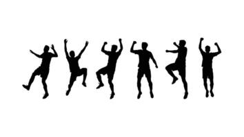 Energetic Silhouettes of Joyful Men Leaping and Celebrating Against a White Background, Exuding a Thrilling and Uplifting Mood vector