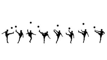 Dynamic Soccer Players Juggling Balls in a Series of Energetic Silhouettes Against a White Background vector