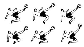 Dynamic Soccer Players Executing Powerful Bicycle Kicks in a Monochromatic Style, a Thrilling Action Sequence vector