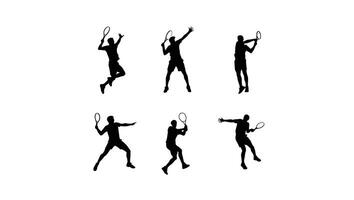 Dynamic Silhouettes of Tennis Players in Action Powerful Poses Against a White Background - Professional digital artwork with vibrant colors and detailed composition vector