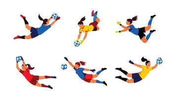 Dynamic Womens Soccer Goalkeepers in Action A Collection of Energetic and Skillful Saves - Professional digital artwork with vibrant colors and detailed composition vector