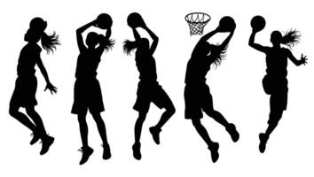 Dynamic Silhouettes of Female Basketball Players in Action, Capturing the Energy and Passion of the Game vector