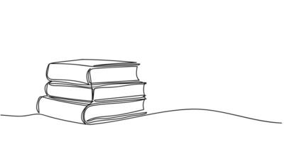 Continuous line drawing stack of books on white background, doodle illustration. Stacked books resting on a simple surface with a minimalist design vector