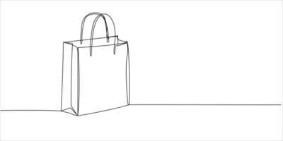 Shopping bag in one continuous line drawing. Black Friday in simple linear style. Doodle outline illustration. Simple line drawing of a shopping bag vector