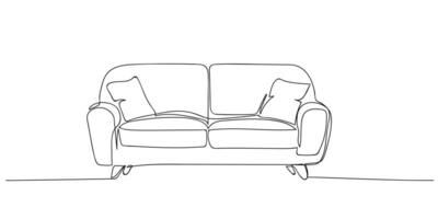 Living Room Interior Continuous One Line Drawing. Home Interior Line Art Hand Drawn Continuous One Line Style. Outline Drawing of Room Interior Minimalist Design on White Background. vector