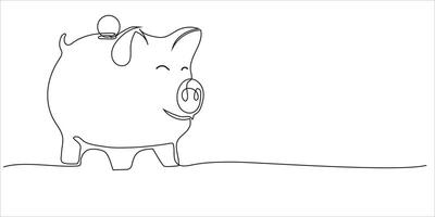 Continuous line drawing piggy bank on white background. Saving money concept, sales in linear style, doodle illustration vector