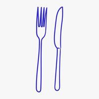 Simple illustration of a fork and knife in blue outline design, perfect for culinary themes and dining contexts vector