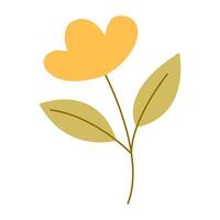 Bright yellow flower illustration on a white background with green leaves showcasing simplicity and charm vector
