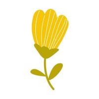Bright yellow flower illustration with simple design and green stem and leaves vector