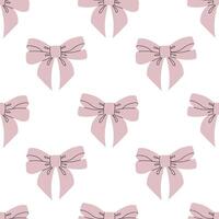 Adorable seamless pattern featuring cute pink ribbon bows on a white background. Ideal for coquette-themed designs. vector
