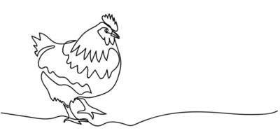 Continuous one line drawing of Cute chicken. Silhouette of chickens on a white background in a minimalist style for spring design greeting card and web banner. vector