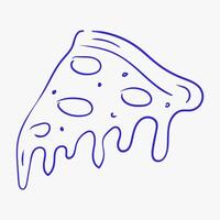 Delicious cheese pizza slice with gooey toppings illustrated in simple blue outline on white background vector