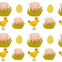 Easter pattern with hen and eggs vector