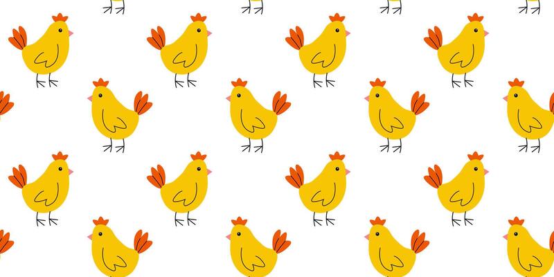 Colorful pattern of cheerful yellow chickens on a white background showcasing fun and playful design elements