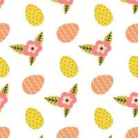 Easter eggs and flowers pattern vector