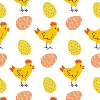 Chickens and Easter eggs pattern vector