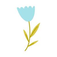 Bright blue flower with green leaves against a white background welcoming spring's arrival in a minimalist style vector