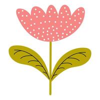 Colorful abstract flower design with pink petals and green leaves showcasing a playful style against a white background vector