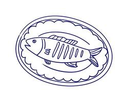 Delicious grilled fish served on an elegant platter at a summer garden gathering vector