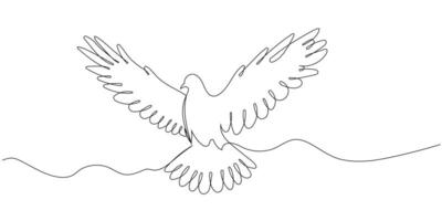 Continuous one line drawing of flying dove. Peace symbol in linear style. vector