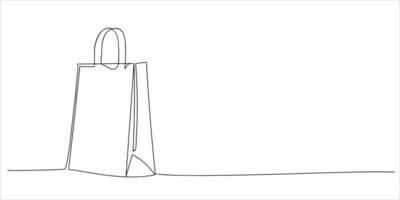 Shopping bag in one continuous line drawing. Black Friday in simple linear style. Doodle outline illustration. Sale concept, cyber monday vector