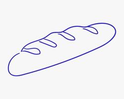 Freshly baked baguette drawing in simple line art style, showcasing the texture and shape of the bread vector