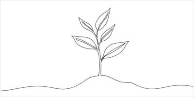 One continuum line driving of plant. Naturals groven agriculture with pesticides concept. Doodle . Simple line art of a growing plant in soil, representing growth and nurturing in nature vector