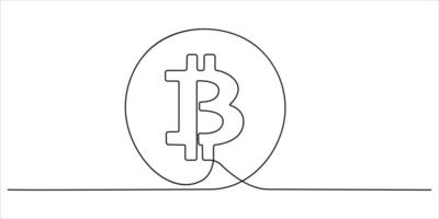 Continuous line drawing bitcoin sign. Cryptocurrency concept, bitcoin in linear style. doodle illustration on white background. vector