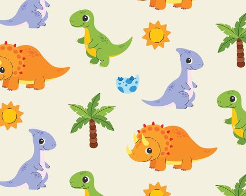 A pattern of cute cartoon dinosaurs. illustration.