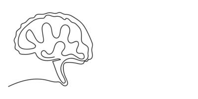 Continuous one line drawing of human brain line art illustration. vector