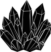 Black and White Cluster of Geometric Crystals Sharp Facets Abstract Mineral Formation monochrome vector
