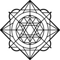 Abstract Black and White Geometric Mandala Design Sacred Geometry Interlocking Triangles Circles Lines Pattern vector